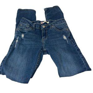 Levis Girls Boyfriend Jeans Sz 10 Adjustable Waist Distressed Medium Wash FLAW